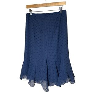 Express Vintage Y2K Navy Blue Silk Trumpet Skirt Size 3/4 Embroidered Whimsigoth